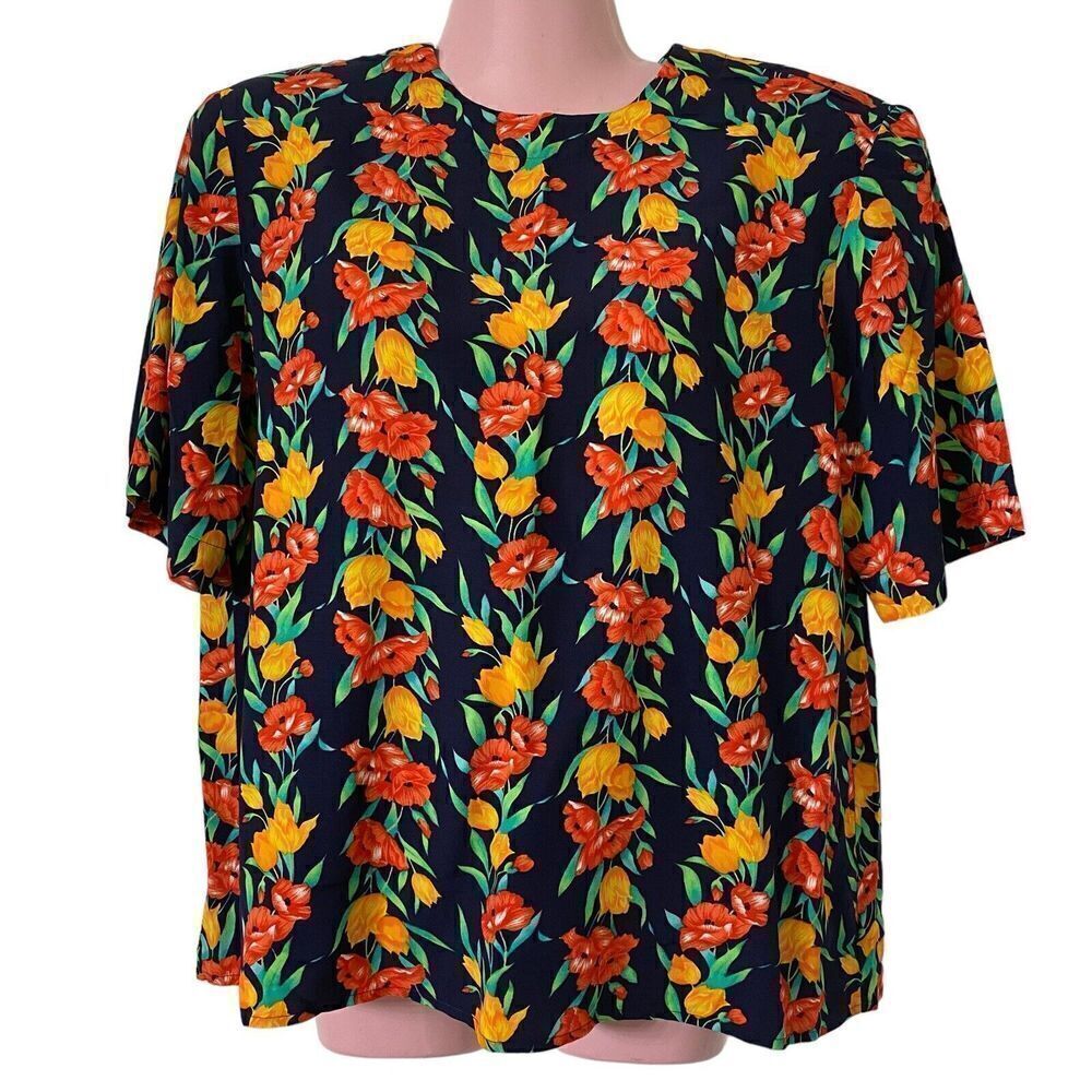 Evan-Picone Petites Top Womens Size 8 Floral Poppies Blouse Spring